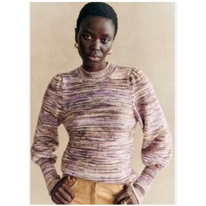 NWT Sézane Pull Sven Violet Merino Wool Sweater Size S Puff Sleeve Knit Top Luxe